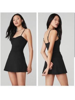 ALO Yoga Black Spaghetti-Strap Mini Dress